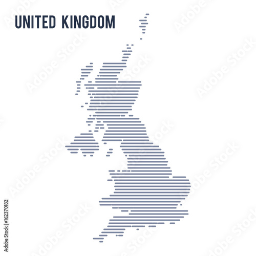 Vector abstract hatched map of United Kingdom with lines isolated on a white background.