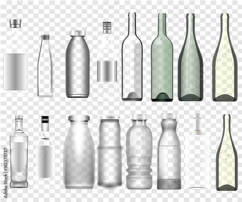 Collection of isolated realistic epmty bottles mockup