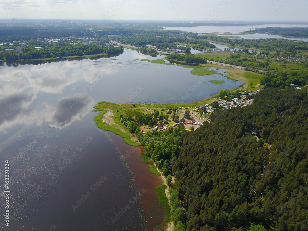 Riga lake Aerial drone top view Latvia