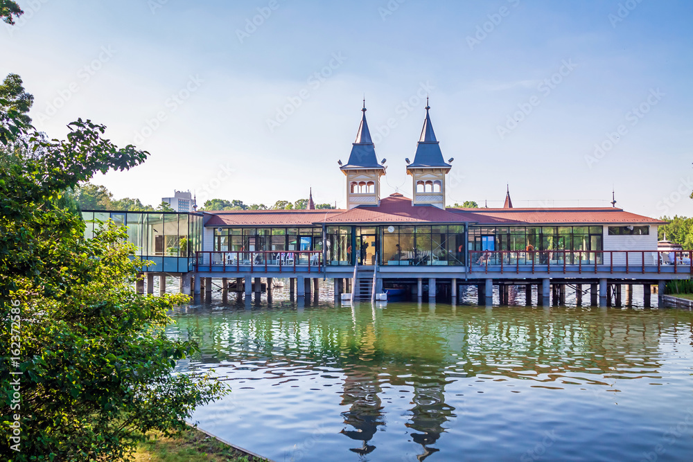 The central health complex on the lake in the town of Heviz, Hungary