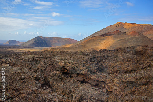 Amazing volcanic landscape in the Timanfaya national park on Lanzarote island, Canary Islands, Spain