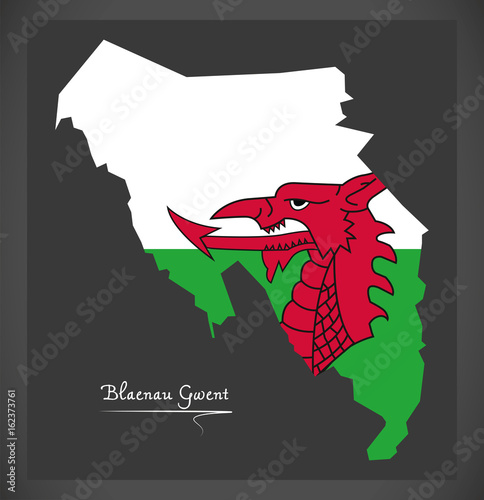 Blaenau Gwent Wales map with Welsh national flag illustration