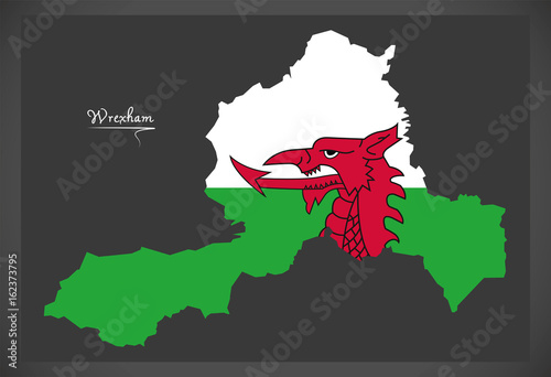 Wrexham Wales map with Welsh national flag illustration