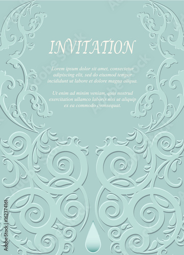 Invitation card, wedding card with ornamental on green background