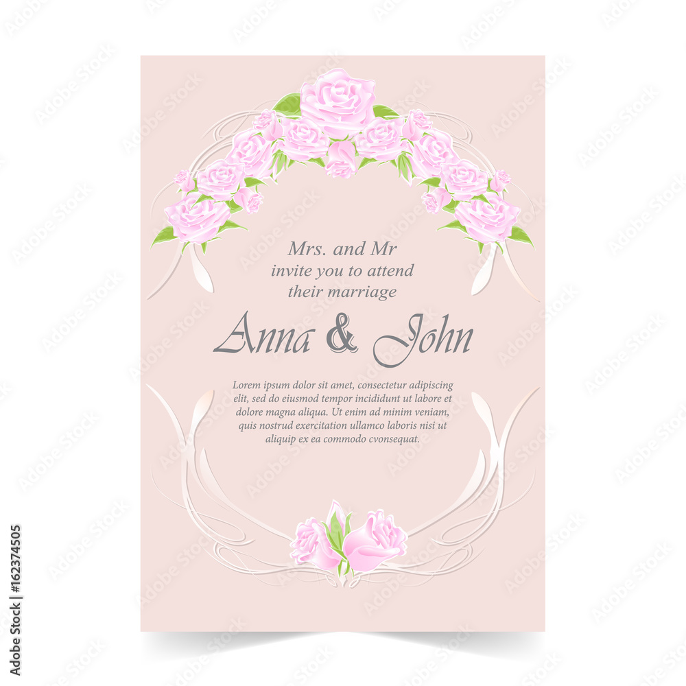 Wedding care, Invitation card, with rose on pink background