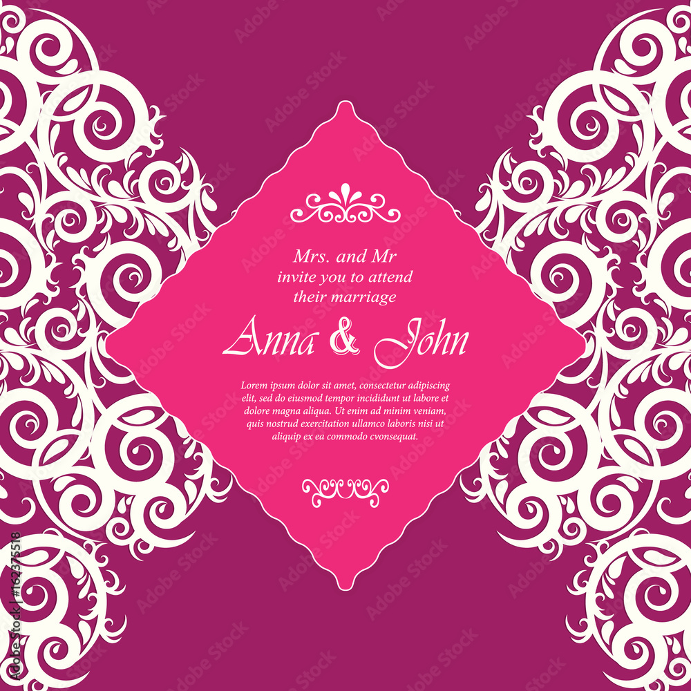 Wedding card, Invitation card with ornamental on pink Wedding card, Invitation card with ornamental on pink
