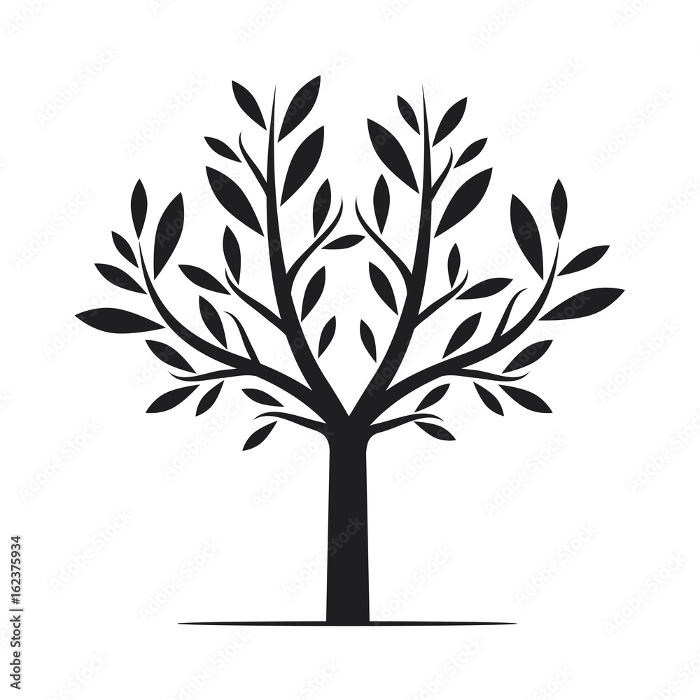 Obraz premium Black Tree with Leaves. Vector Illustration.