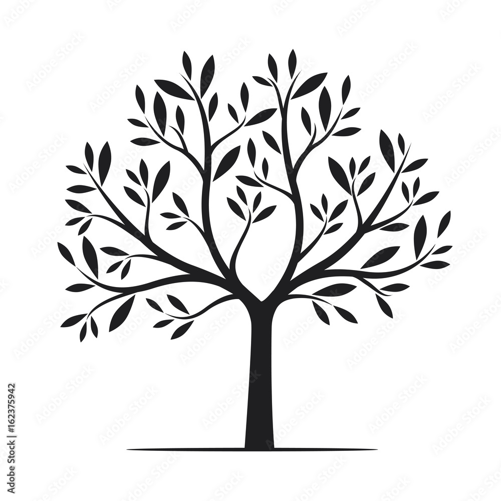 Black Tree with Leaves. Vector Illustration. Black Tree with Leaves. Vector Illustration.