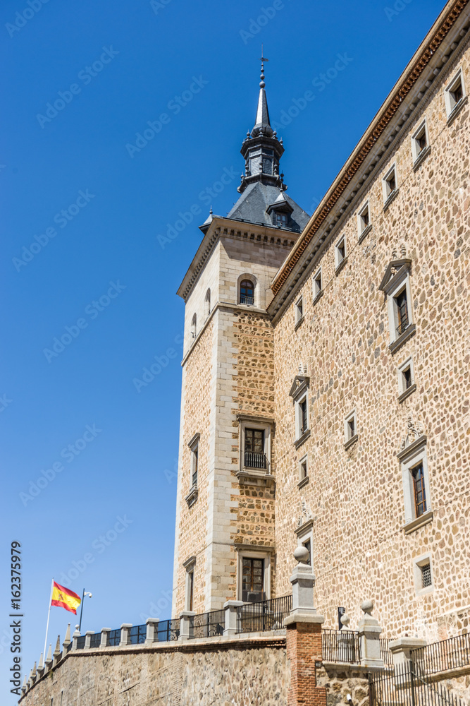 Alcazar of Toledo, Spain with Spanish flag