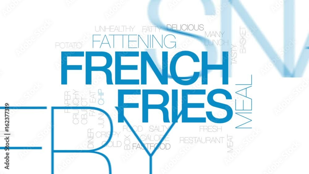 French fries animated word cloud, text design animation. Kinetic typography. French fries animated word cloud, text design animation. Kinetic typography.