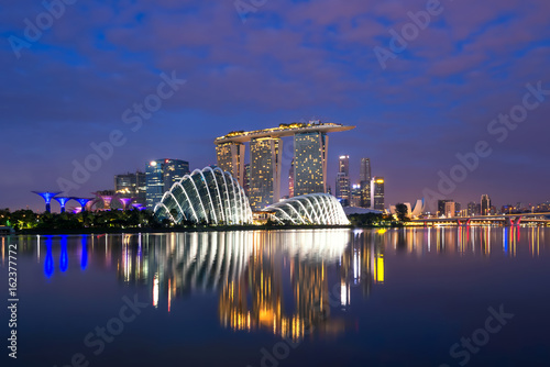 Singapore skyline at the Marina during twilight. photo