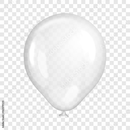 Realistic white balloon, isolated on transparent background. Balloon for birthday party, branding, celebration, festival. Bright glossy balloon. Holiday vector Illustration.