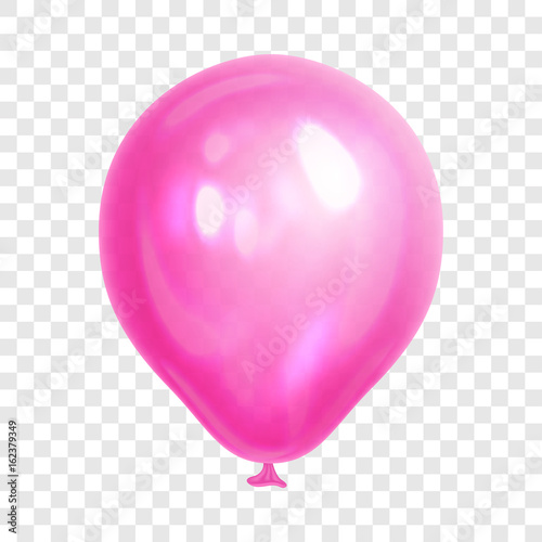 Realistic pink balloon, isolated on transparent background. Balloon for girl birthday party, celebration, festival. Bright glossy balloon. Holiday vector Illustration.