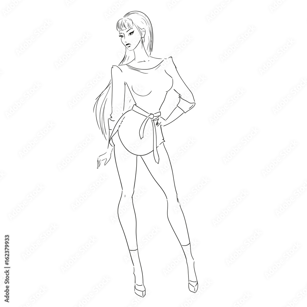 Woman with long hair. Contour illustration. Woman with long hair. Contour illustration.