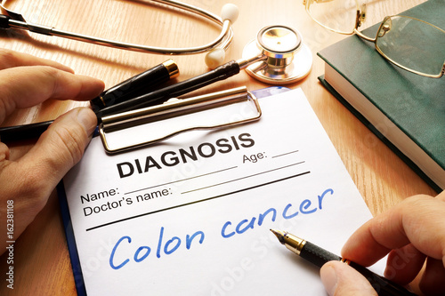 A diagnostic form with words Colon cancer.