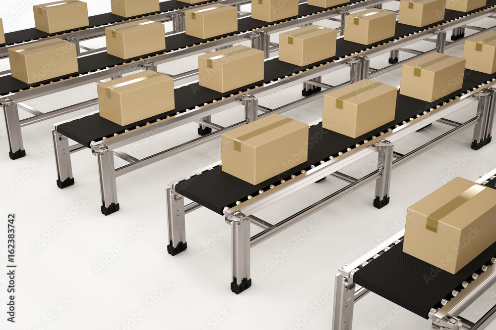 Fototapeta premium carton boxes on conveyor belts