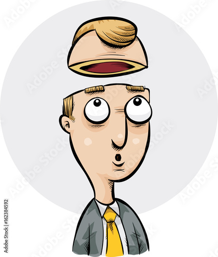 A cartoon man whose head has been split open showing that he has an empty head with no brain.