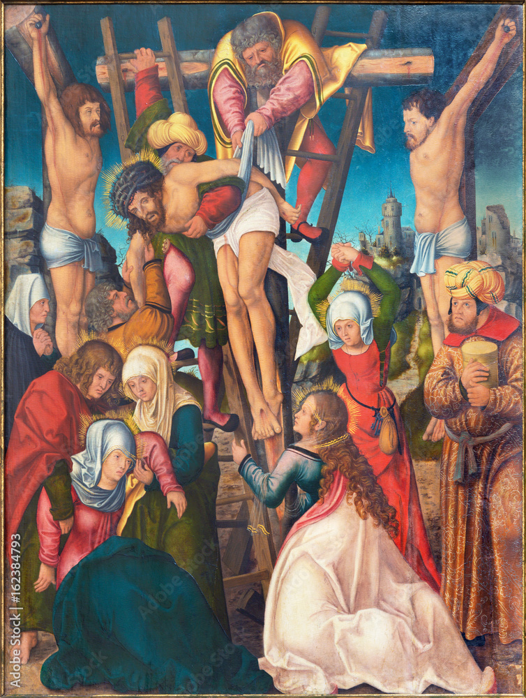 BERLIN, GERMANY, FEBRUARY - 16, 2017: The painting of Deposition of the Cross in church Marienkirche by unknown artist of 16. cent.