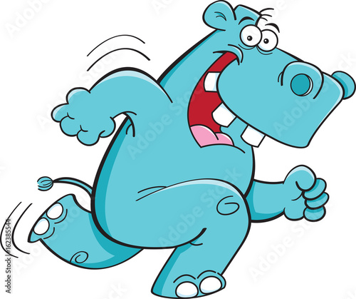 Cartoon illustration of a hippo running.