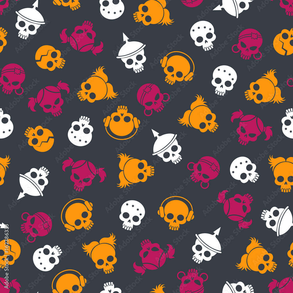 Fototapeta premium Bright seamless pattern with colorful sculls, vector illustration