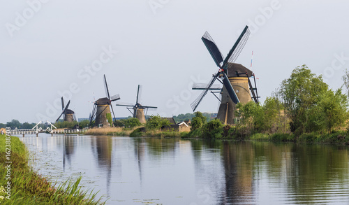 Windmills and canal in Kinderdijk