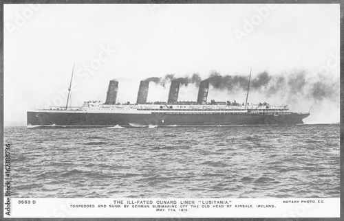 Photo Lusitania in 1908. Date: Launched 1906  sunk 1915