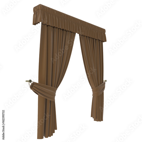 Classic brown curtain. Isolated on white. 3D illustration  clipping path
