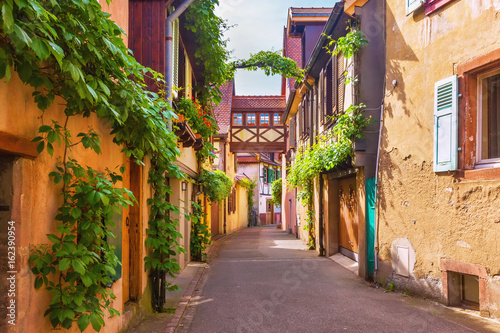 Picturesque street in Kaysersberg  Alsace  France