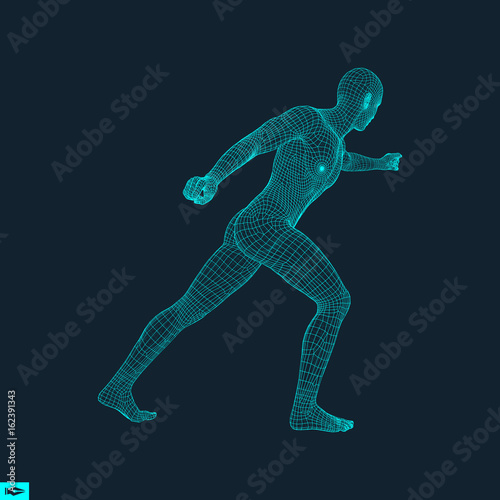 Fighter. 3D Model of Man. Human Body. Sport Symbol. Design Element. Vector Illustration.