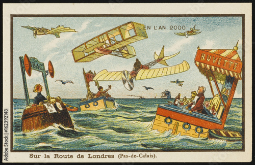 Futuristic fast food stops on the Channel crossing. Date: 1899