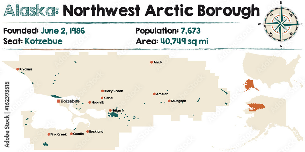 Large and detailed map of Northwest Arctic Borough in Alaska.