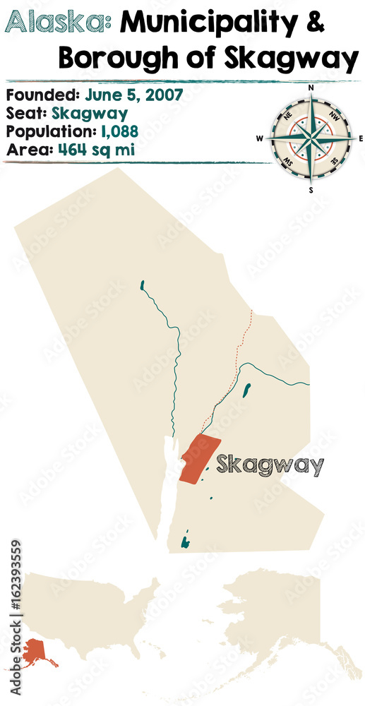 Large and detailed map of Municipality and Borough of Skagway in Alaska.