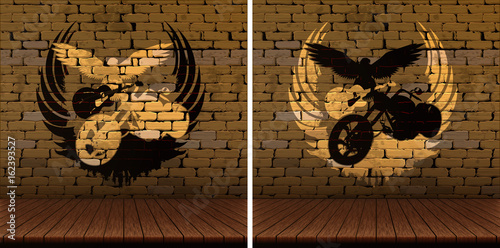 wooden floor  and eagle motorcycle guitar