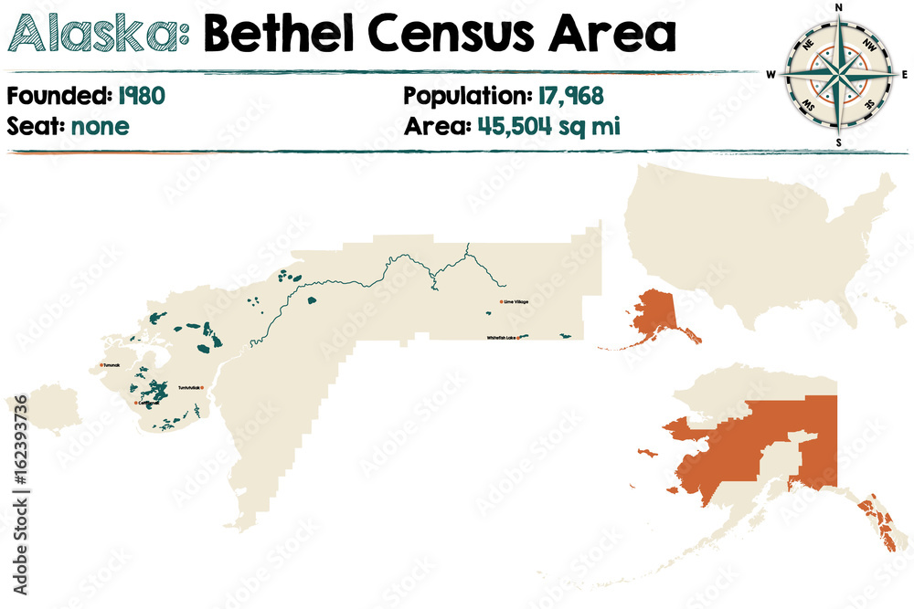 Obraz premium Large and detailed map of Bethel Census Area in Alaska