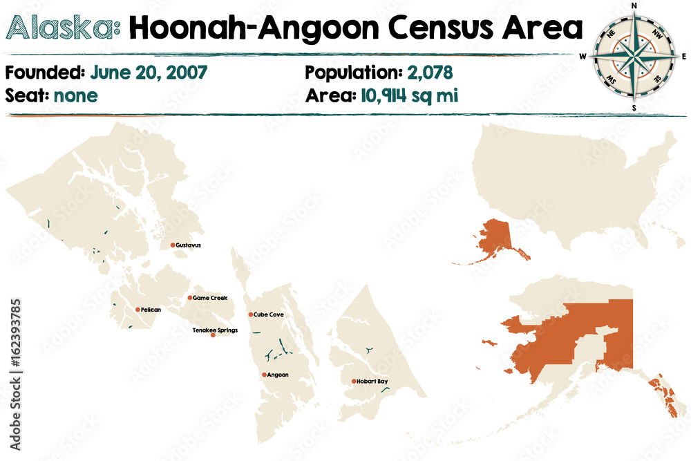 Obraz premium Large and detailed map of Hoonah-Angoon Census Area in Alaska