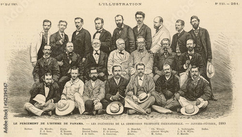 Ferdinand de Lesseps and Panama Canal engineers. Date: Jan-Feb 1880