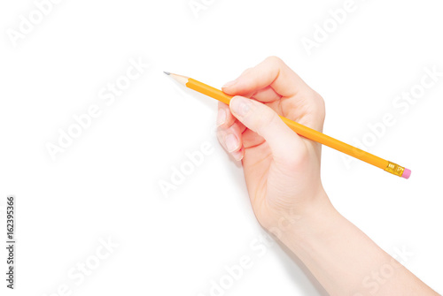  Hand with pencil isolated on white