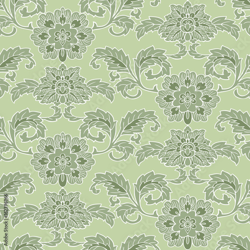 Seamlessly repeating green floral background pattern 