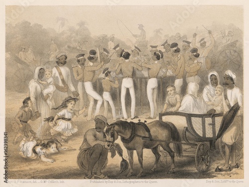 Listening to the band in India British raj 1860. Date: 1860