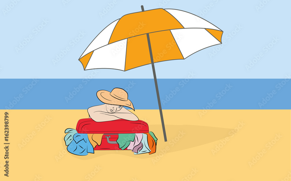 Vacation on the beach. Concept of holidays or holidays. Hand drawn cartoon vector illustration for design and infographics.
