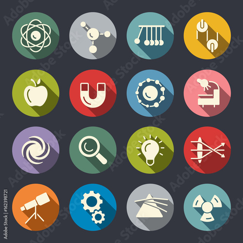 Physics flat vector icon set