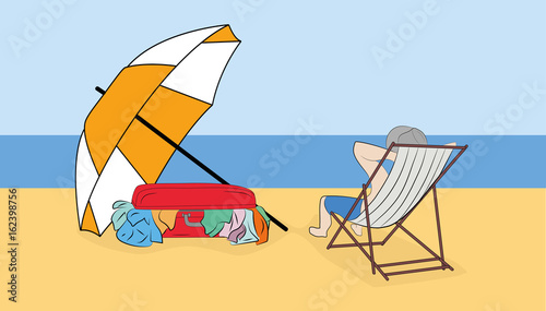 Vacation on the beach. Concept of holidays or holidays. Hand drawn cartoon vector illustration for design and infographics.