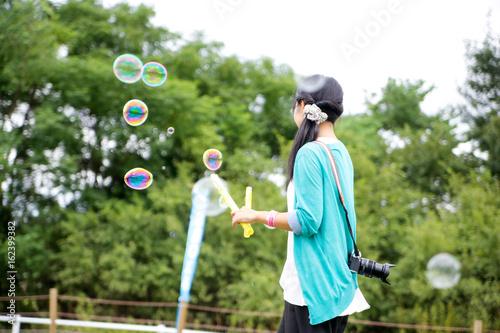 japanese young woman  soap bubble