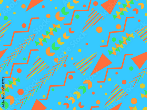 Memphis seamless pattern. Geometric elements memphis in the style of 80's. Vector illustration