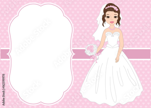 Vector Wedding Card Template with Beautiful Bride. Vector Bride. 