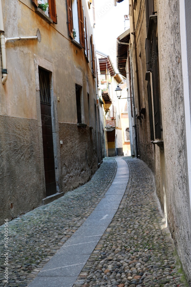 Typical old street in Cannobio, Lake Maggiore, Piedmont Italy 