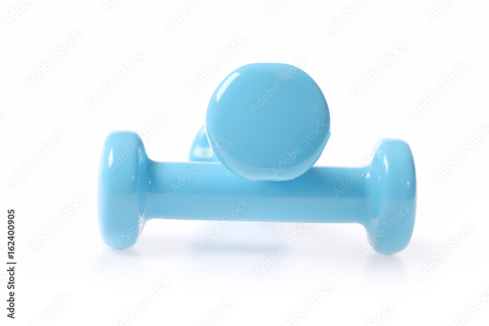 Composition made of cyan barbells representing concept of sportive lifestyle Composition made of cyan barbells representing concept of sportive lifestyle