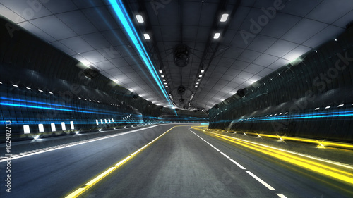 empty city highway tunnel with spotlights