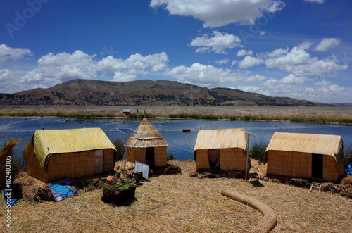 Reed huts powered by solar energy on the Floating Islands on Lake Titicaca