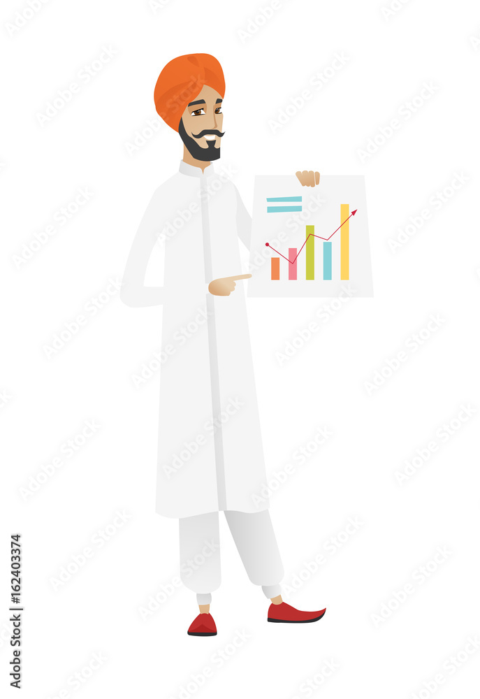 Hindu businessman showing financial chart.